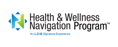 Logo of Health and Wellness Navigation, featuring two abstract human figures in green and blue