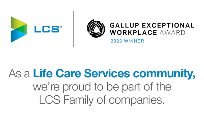 LCS 2023 Gallup Exceptional Workplace Award graphic for Life Care Services community
